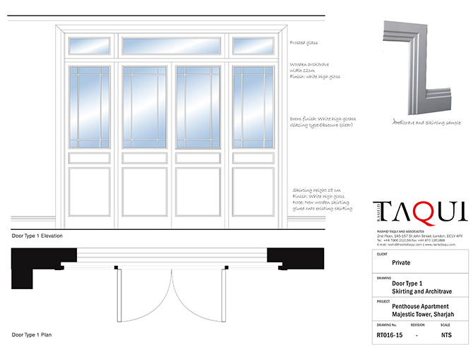 Joinery work door detail of the interior design of the Duplex Penthouse by RTAE, Dubai