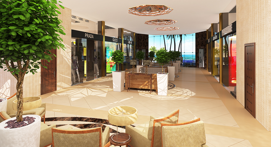 The retail boulevard with breathtaking views of the Indian Ocean at the Pole Pole Kenya Resort & Spa in Mombasa, Kenya designed by RTAE, Dubai