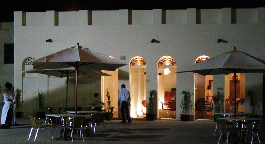 View from the outside dining terrace of the Fen Cafe in Sharjah by RTAE, Dubai