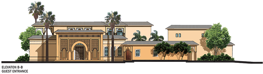 Side Elevation showing the Guest Entrance of the Saleck Family Residence designed by RTAE, Dubai