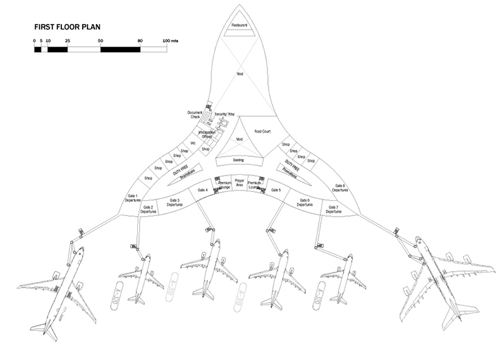 First Floor Plan of the NKC International Airport in Nouakchott, capital of Mauritania designed by RTAE, Dubai