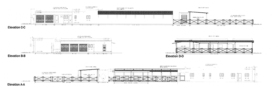 Elevations of the horse stables and camel enclosure at the Al Maha Resort & Spa designed by RTAE, Dubai