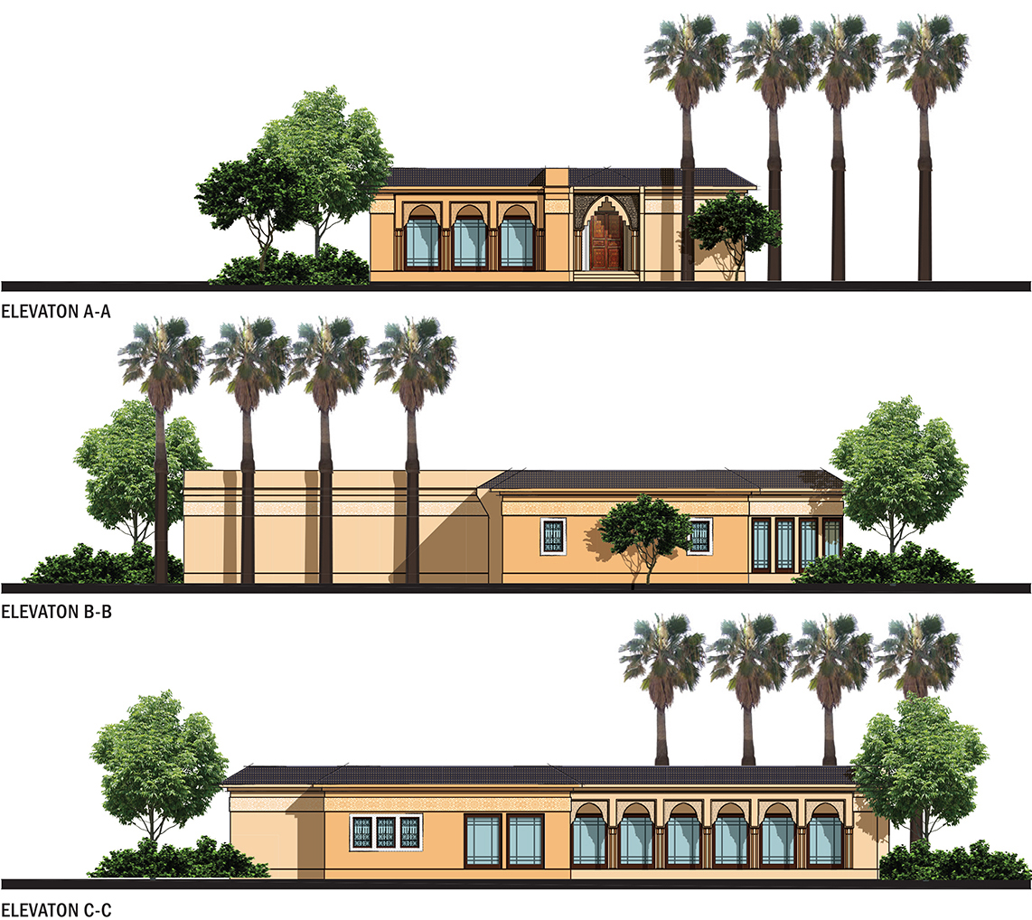 External elevations of the private spa and gym for a family on Nouakchott, capital of Mauritania by RTAE, Dubai