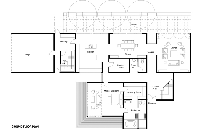 Ground floor plan of the Samina Ahmed Villa in Emirates Hills by RTAE