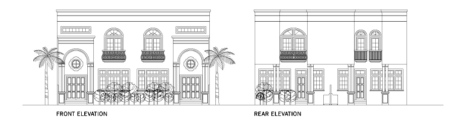 Front and Rear Elevations of the Sialkot Villas designed by RTAE, Dubai