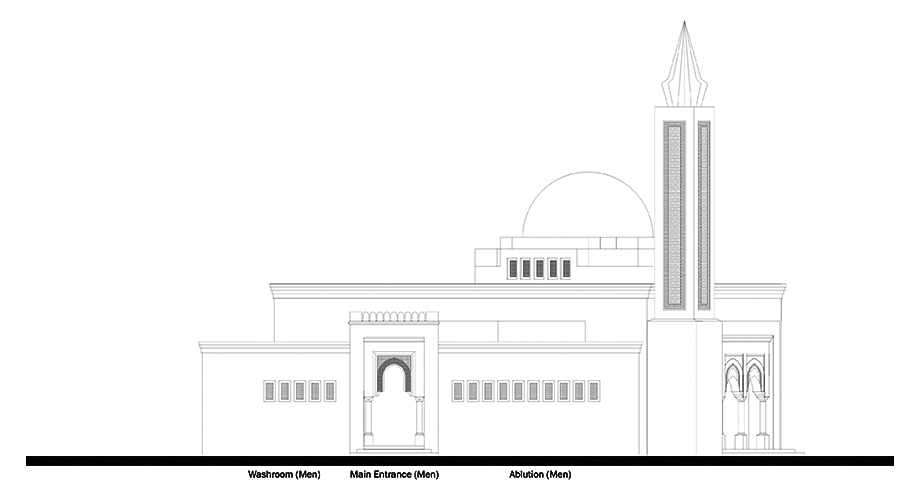 Elevation of the Community and mosque in Jhelum, Pakistan by RTAE