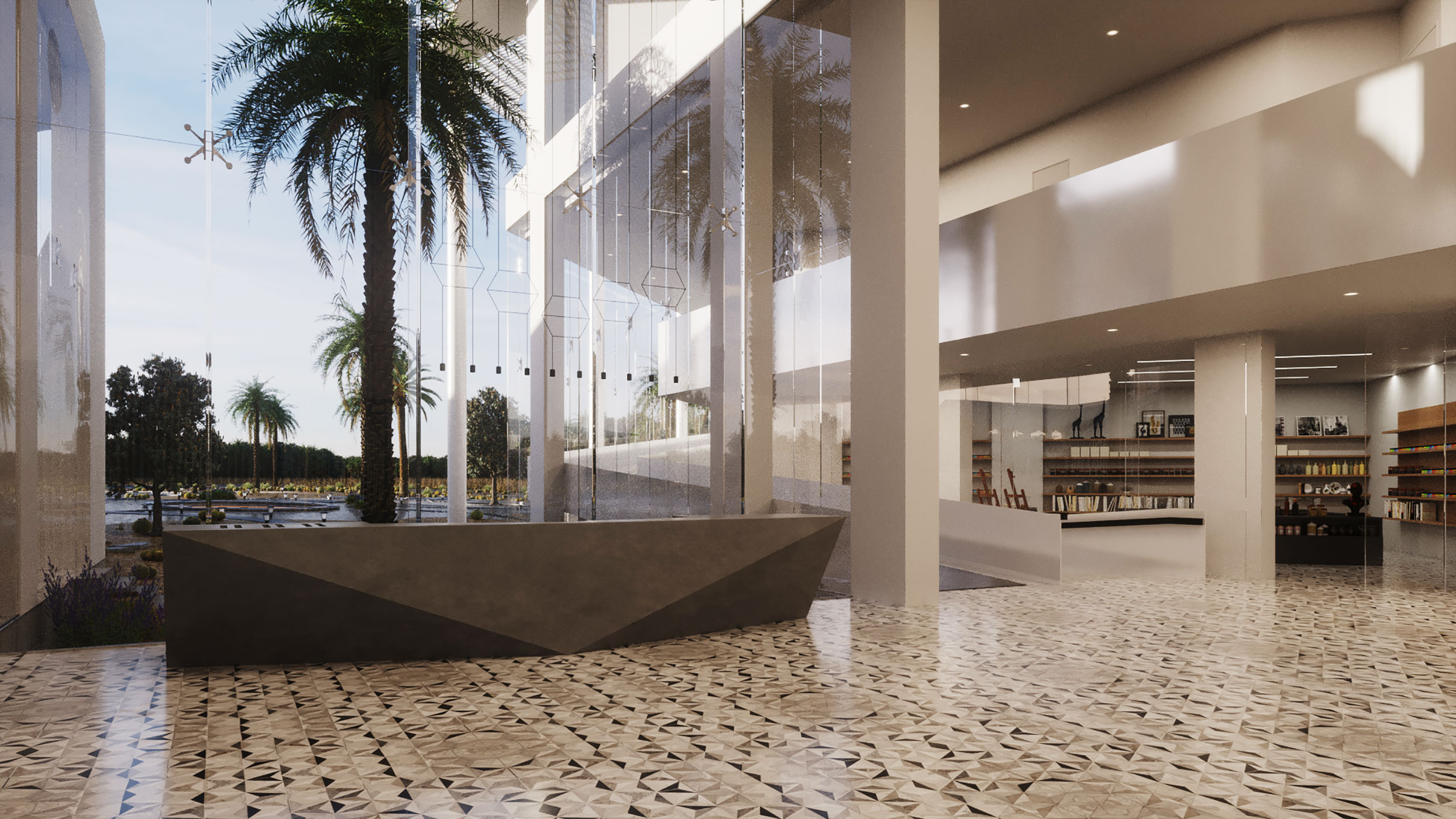 Entrance Lobby and Reception interior design in the new Tashkeel Art Gallery designed by RTAE, Dubai