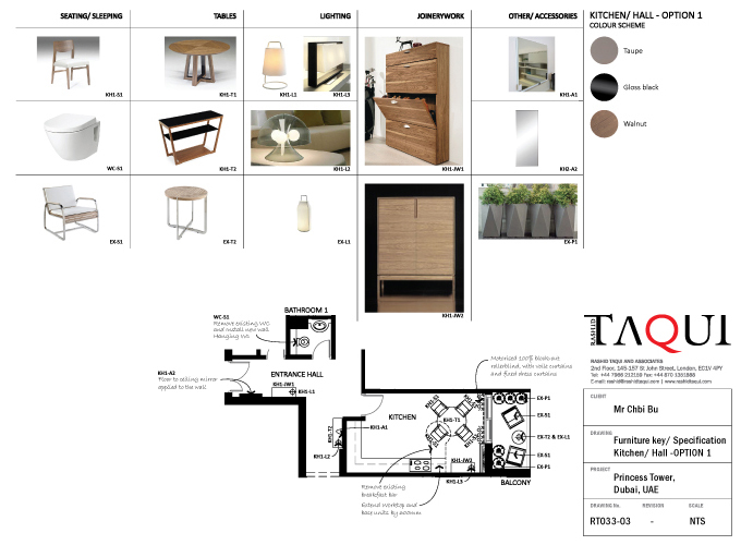 Entrance Hall/ Breakfast Kitchen interior design of Apartment 3 in the Princess Tower, Dubai Marina by RTAE, Dubai