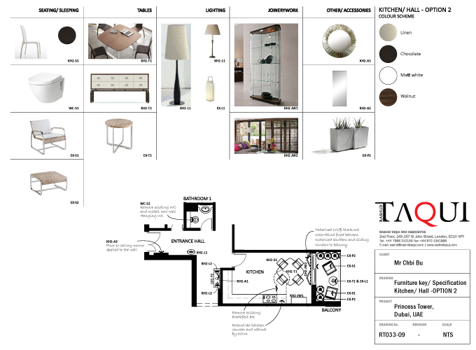 Entrance Hall/ Breakfast Kitchen interior design of Apartment 2 in the Princess Tower, Dubai Marina by RTAE, Dubai